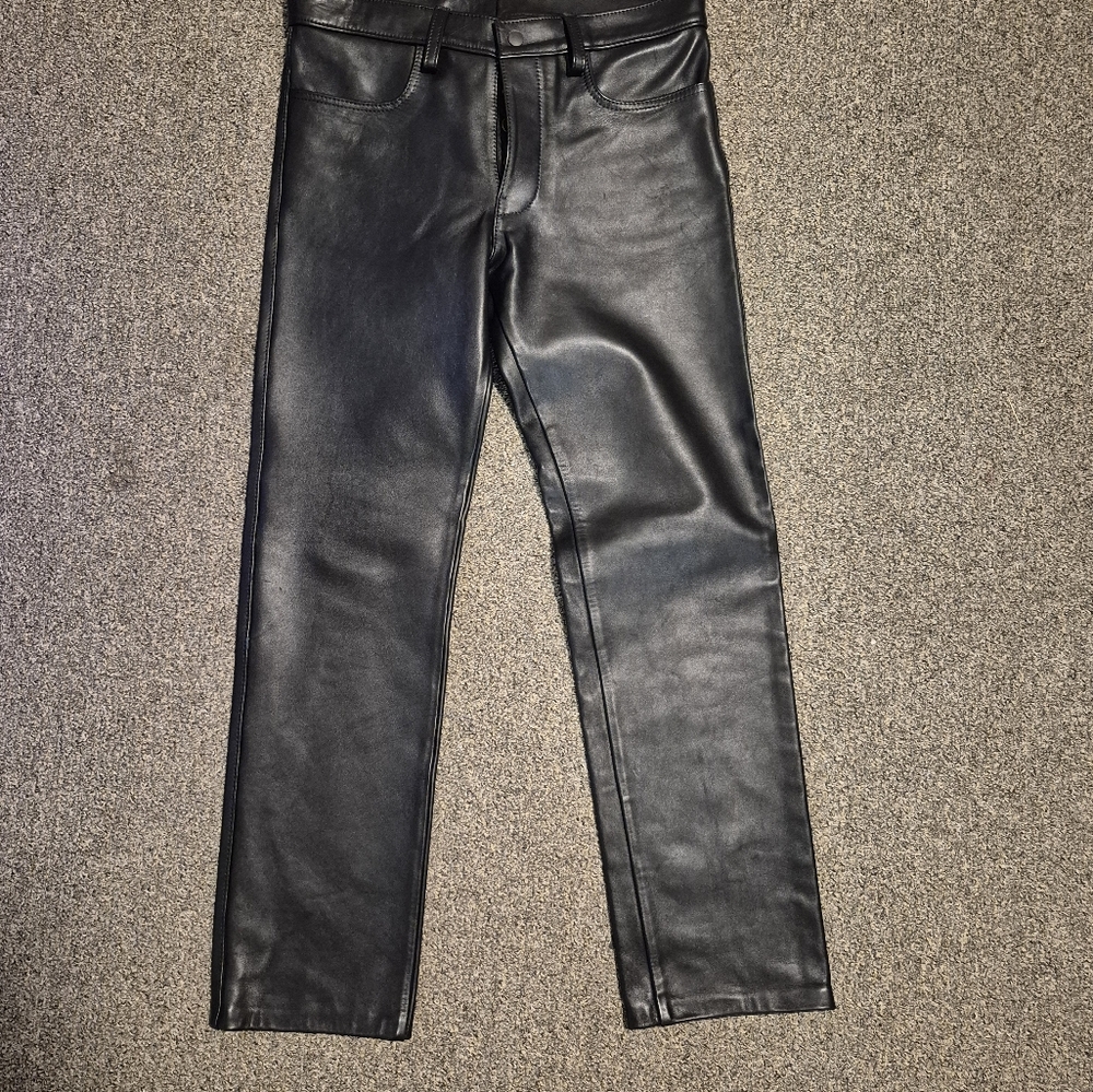 Men's Black Leather Pants - Modern Straight Fit